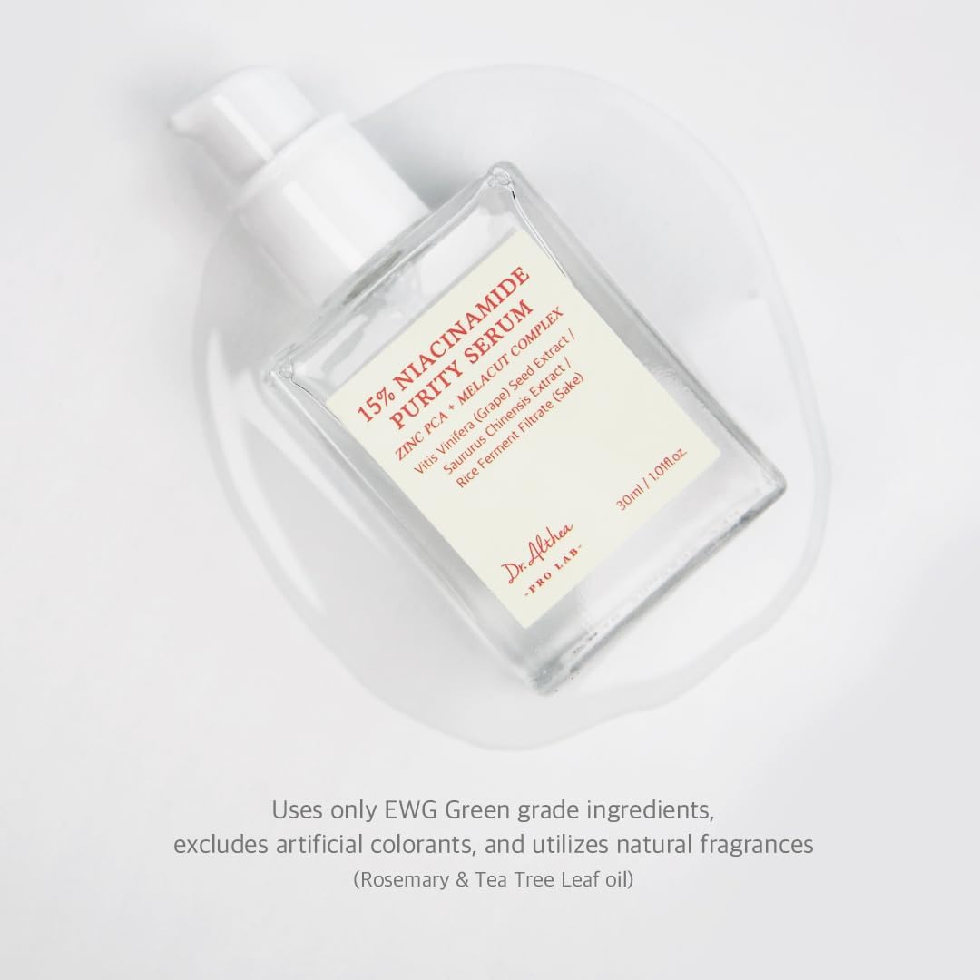 Dr. Althea 15% Niacinamide Purity Serum 30ml Korean brightening serum for dark spots, hyperpigmentation, post-acne marks, uneven skin tone, and radiant skin available in UAE.