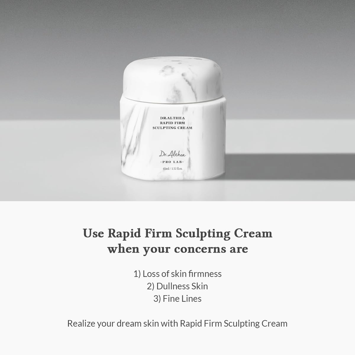 Dr. Althea Rapid Firm Sculpting Cream 45ml Korean firming moisturizer with Edelweiss, peptides, collagen, Idebenone and Hyaluronic Acid for hydration, fine-line care and improved skin elasticity in UAE.