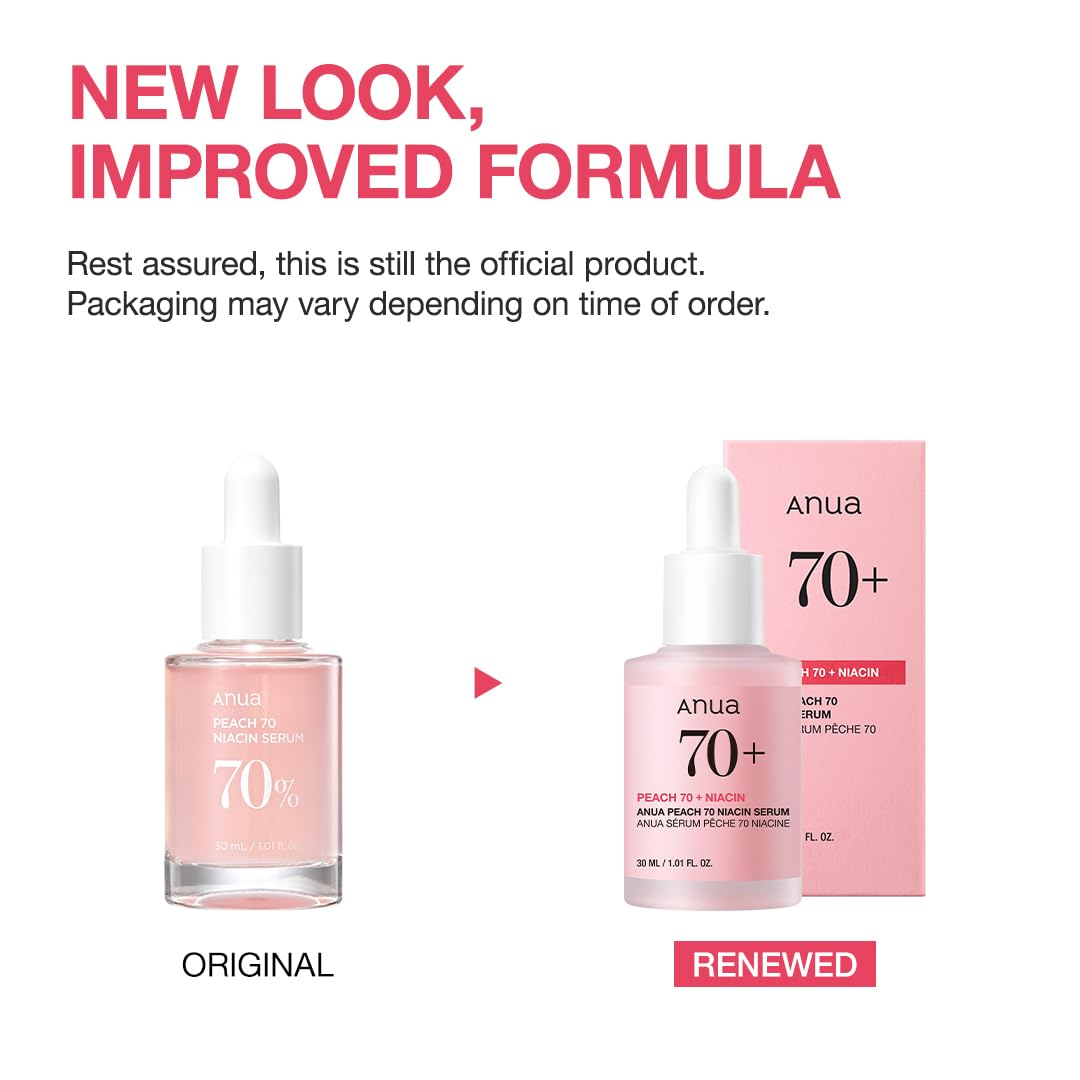Anua Peach 70+ Niacin Serum original and renewed bottle
