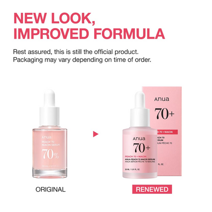 Anua Peach 70+ Niacin Serum original and renewed bottle