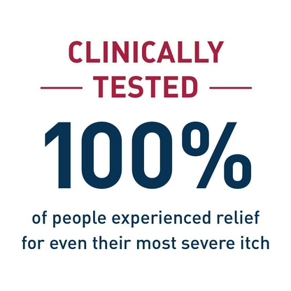 'Clinically tested 100% of people experienced relief for even their most severe itch' written on white background