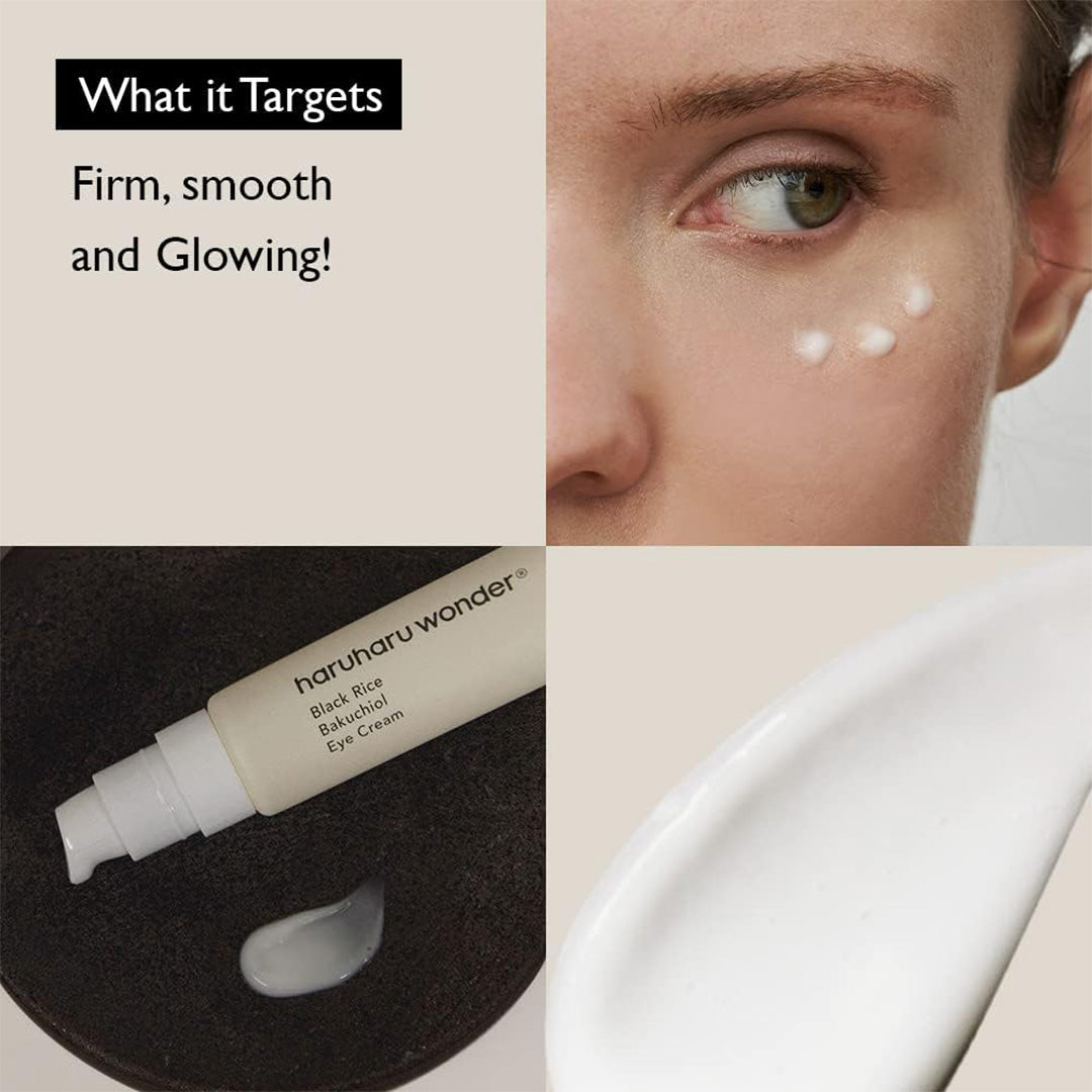 close-up of a woman with haruharu Bakuchiol Eye Cream on her face
