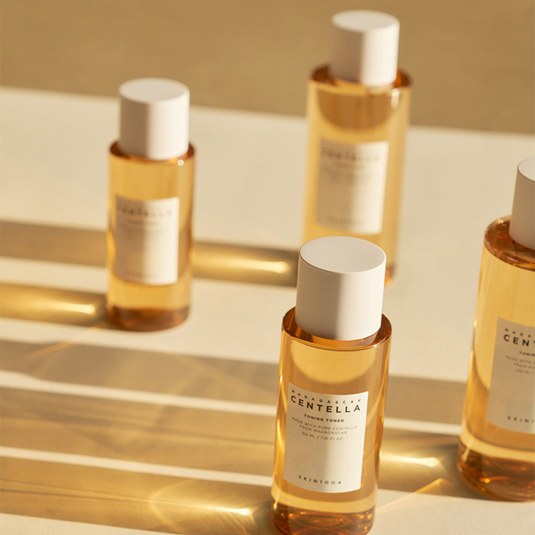 four bottles of SKIN1004 Madagascar Centella Toning Toner