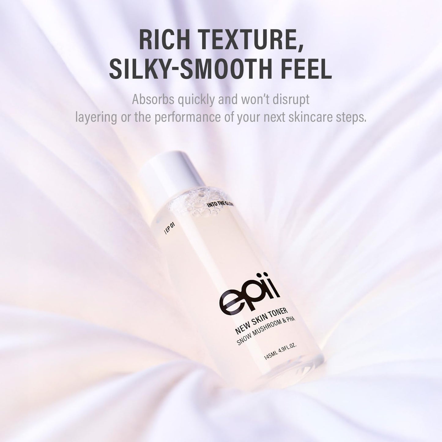 epii New Skin Toner Snow Mushroom and 5% PHA 145ml hydrating Korean exfoliating toner with Panthenol and Hyaluronic Acid for smoother, radiant skin in UAE.