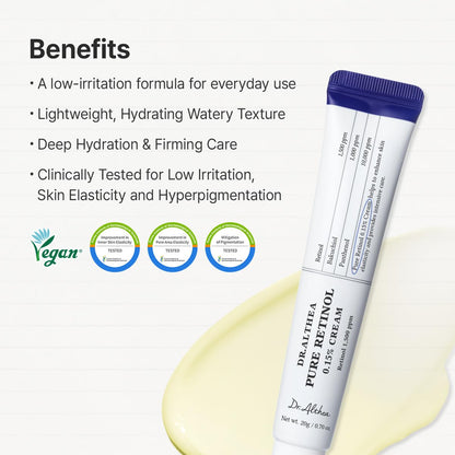 Dr. Althea Pure Retinol cream tube with benefits listed.