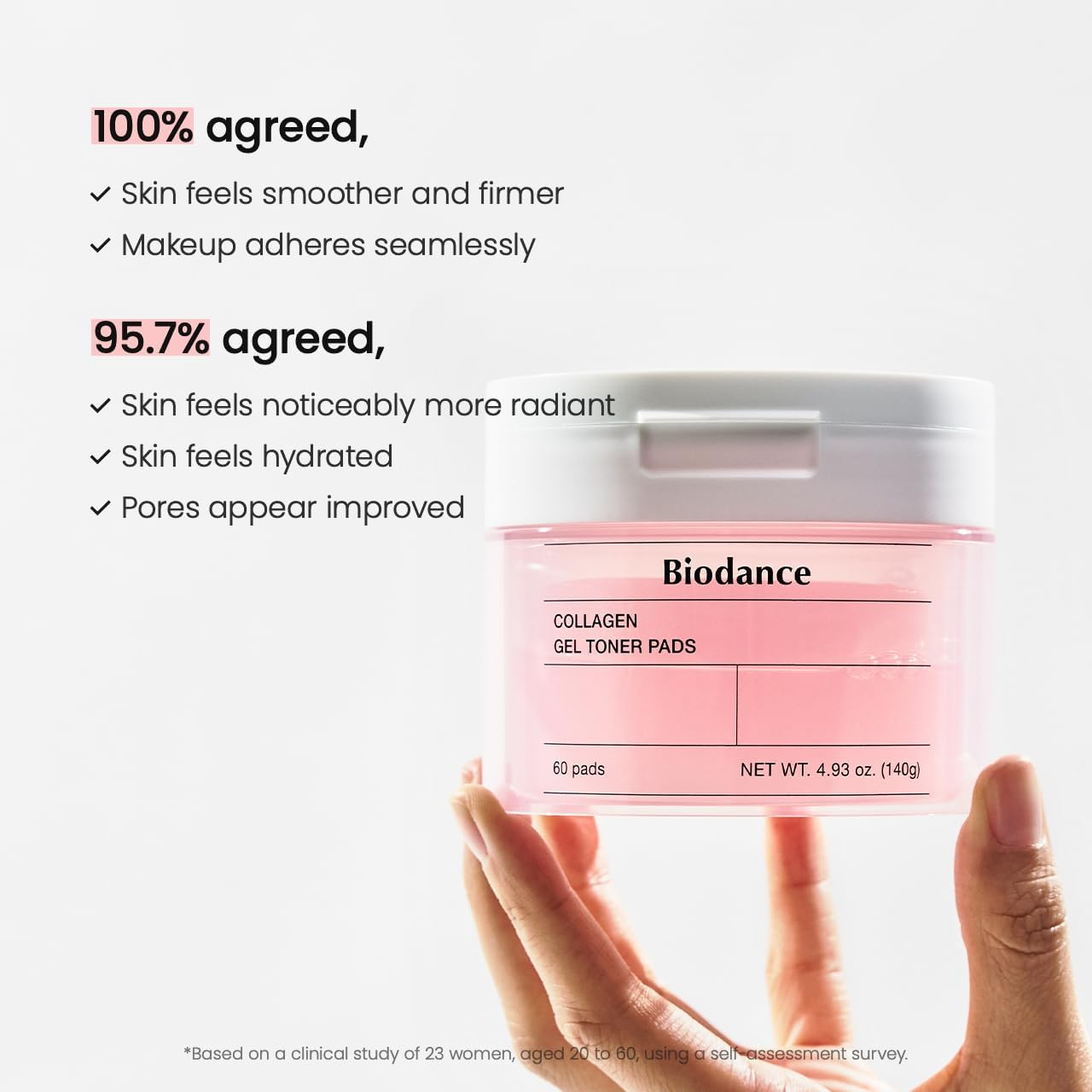 a hand holding BIODANCE Collagen Gel Toner Pads container