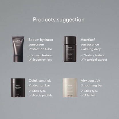Abib skincare products with text "products suggestion"