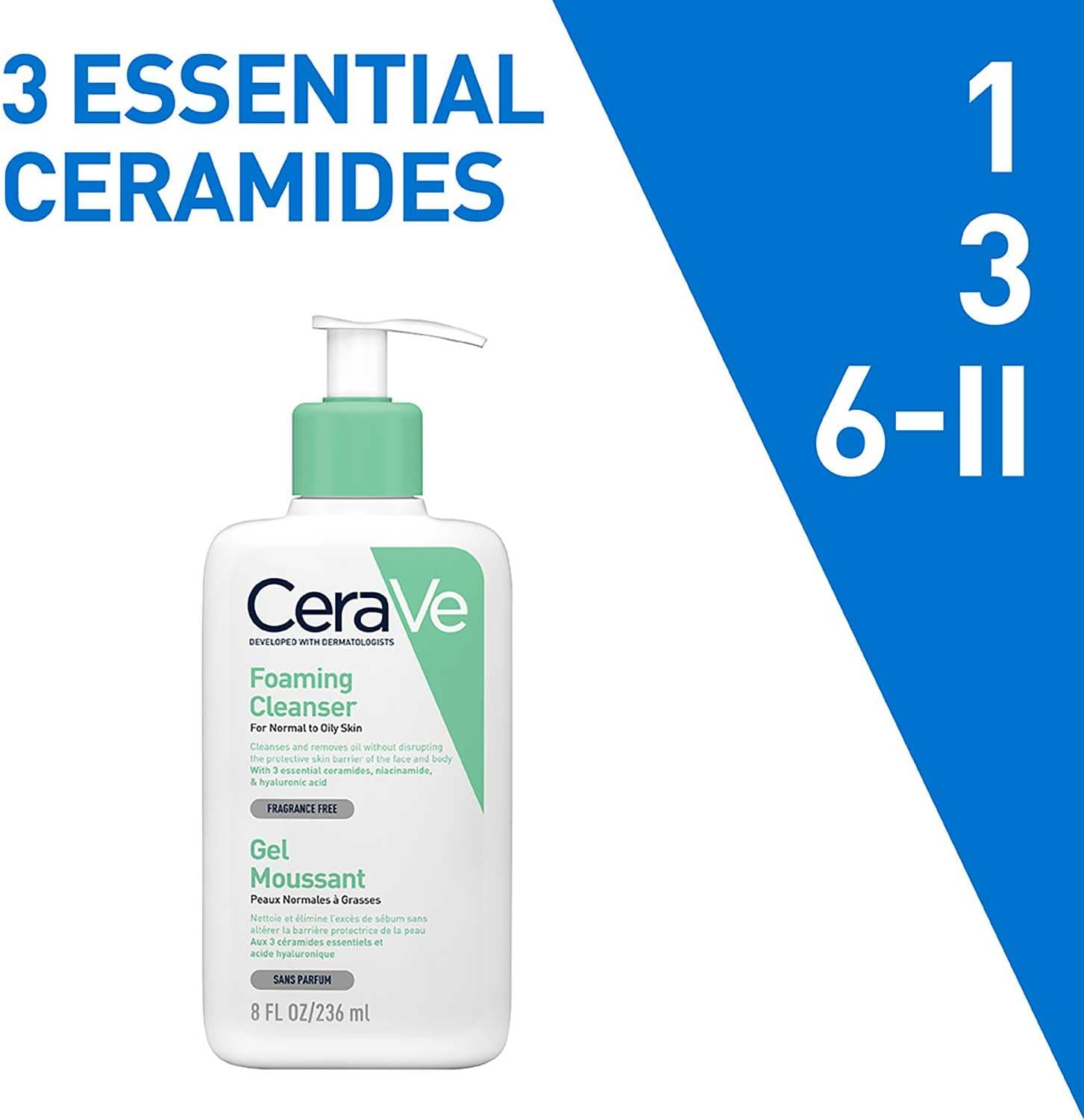 pump bottle of CeraVe Foaming Cleanser for Normal to Oily Skin 236mL 