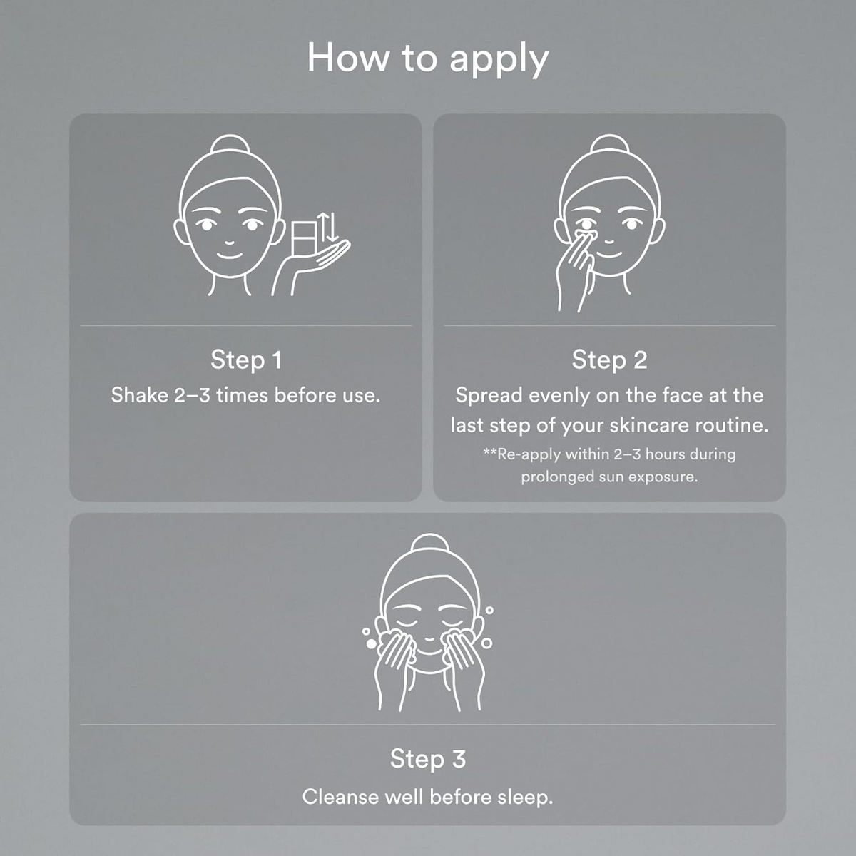 instructions to use Abib Sedum Hyaluron Sunscreen Protectiontube with icons