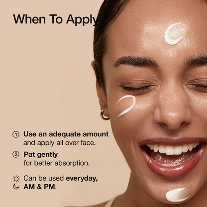 woman with ANUA Rice 70 Intensive Moisturizing Milk swatches on her face