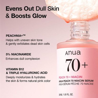 open bottle of Anua Peach 70+ Niacin Serum