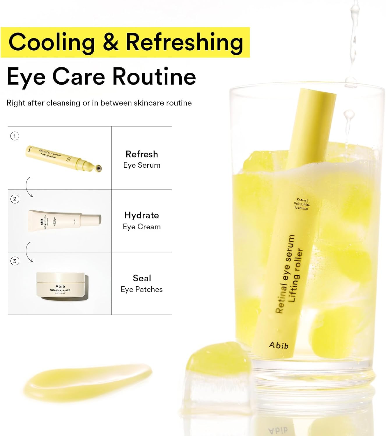 Abib Retinal Eye Serum Lifting Roller 15ml with Retinal, Bakuchiol and Caffeine cooling metal applicator for fine lines, puffiness, dark circles and firmer-looking under-eyes in UAE.