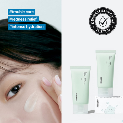woman swatched celimax The Real Cica Soothing Cream 50mL product on her cheek