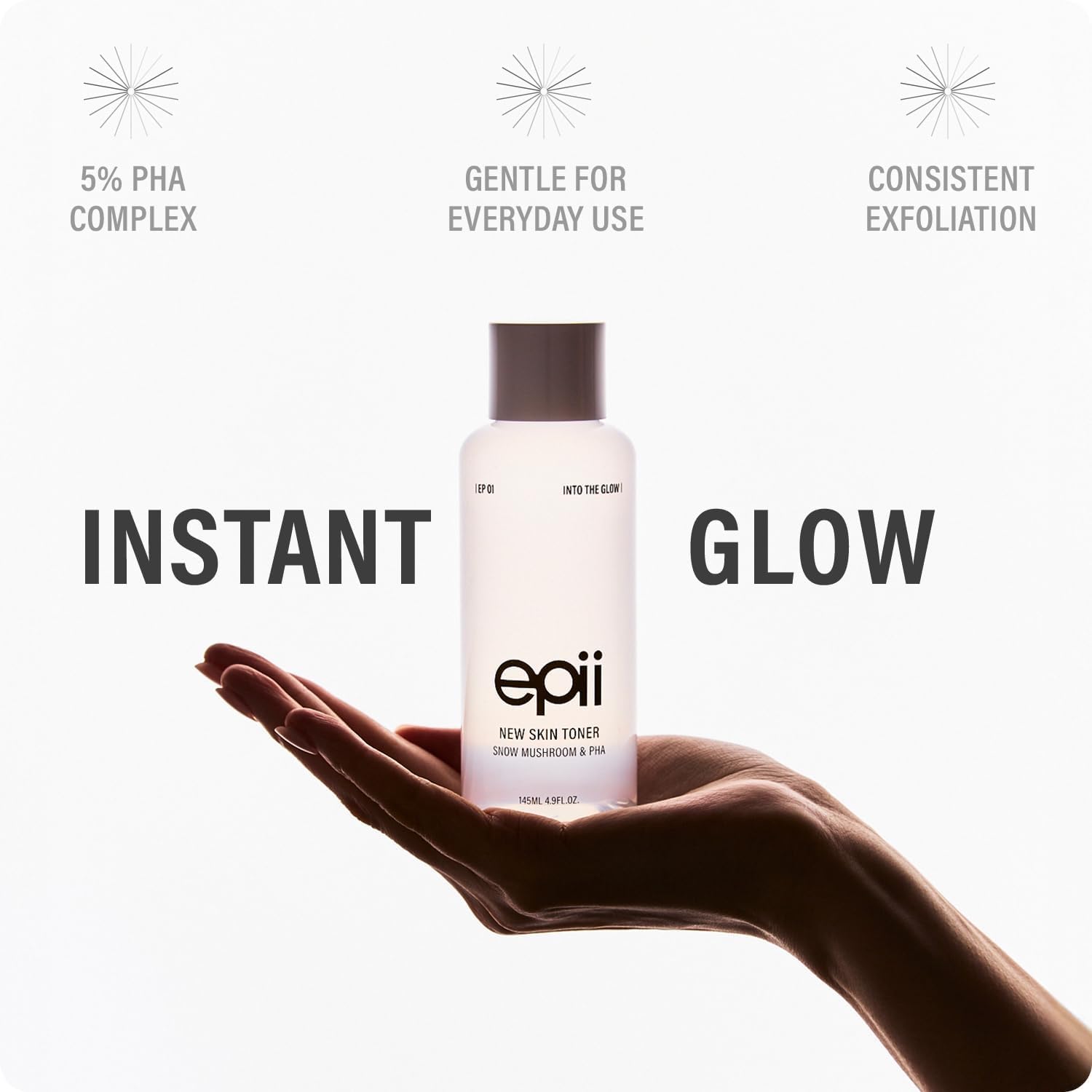 epii New Skin Toner Snow Mushroom and 5% PHA 145ml hydrating Korean exfoliating toner with Panthenol and Hyaluronic Acid for smoother, radiant skin in UAE.
