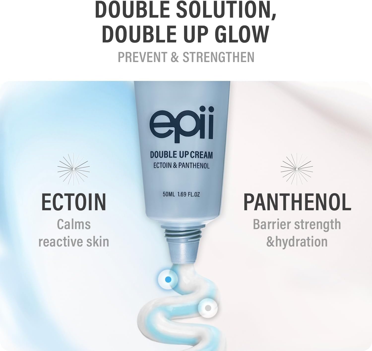 epii Double Up Cream Ectoin and Panthenol 50ml dual moisturizer with 15% Squalane, Niacinamide and Allantoin for soothing hydration and skin-barrier support in UAE.