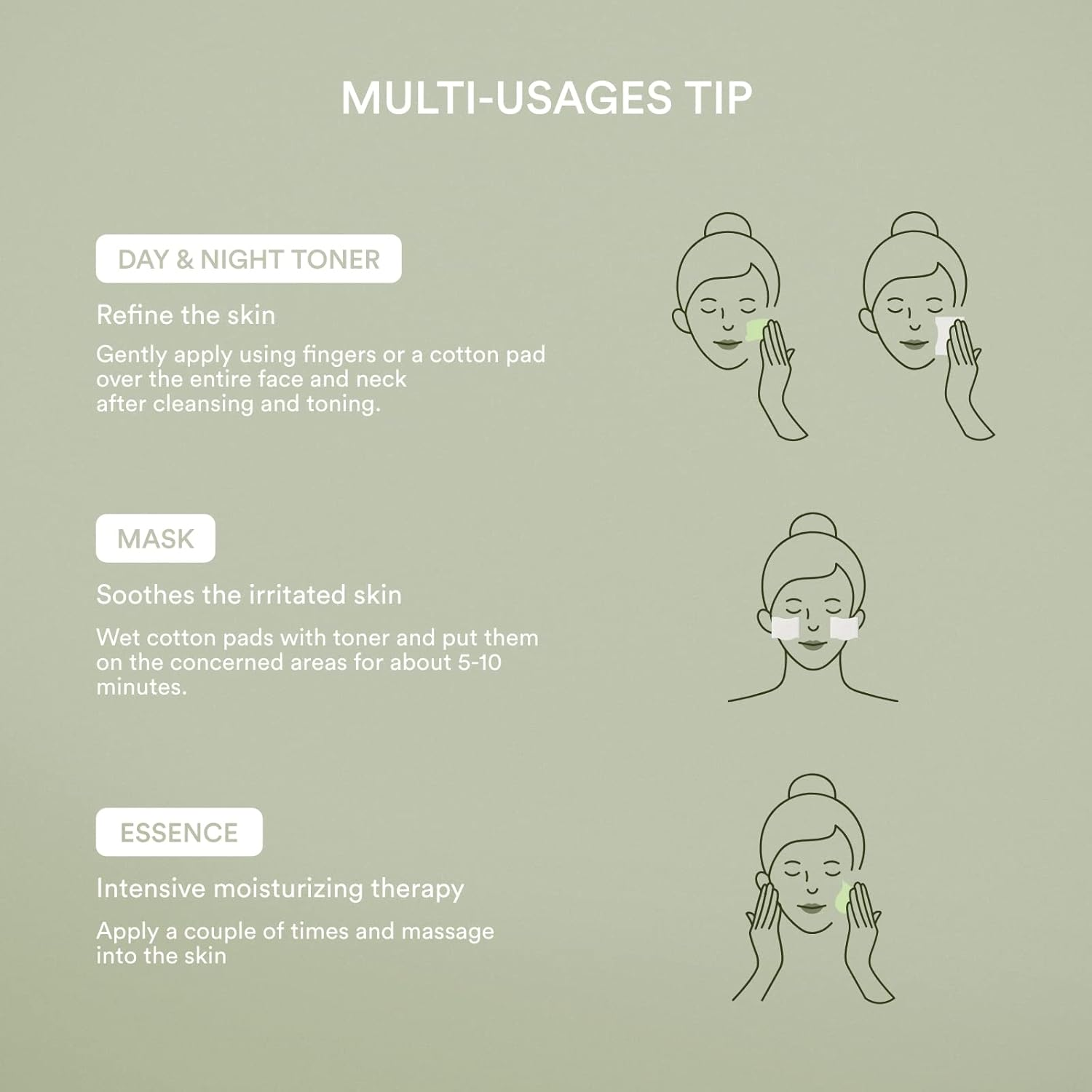 Instructions for using Abib Heartleaf Calming Toner Skin Booster with illustrations