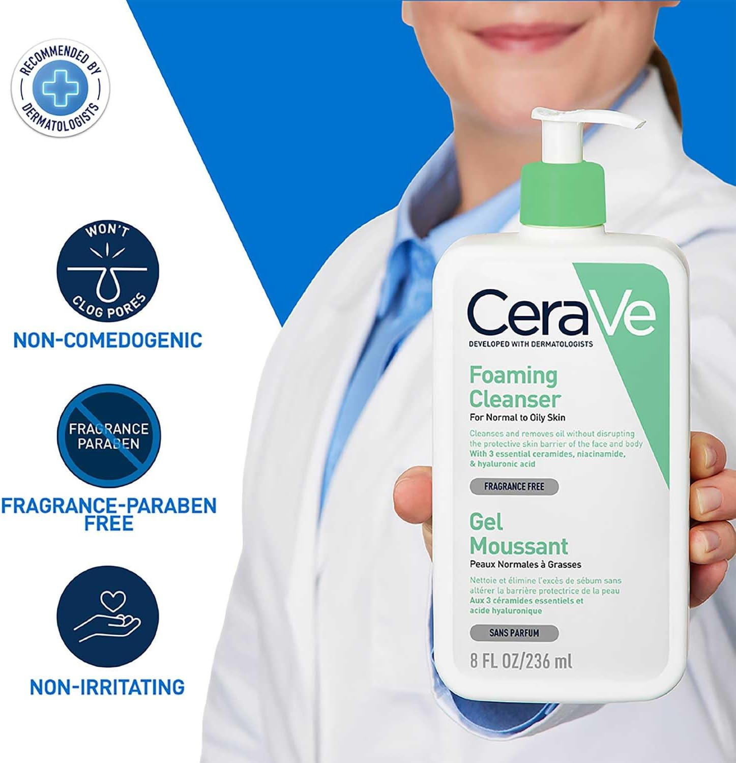 person holding CeraVe Foaming Cleanser for Normal to Oily Skin