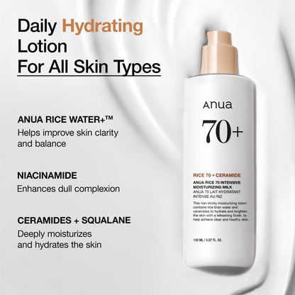 ANUA Rice 70 Intensive Moisturizing Milk 150 mL bottle