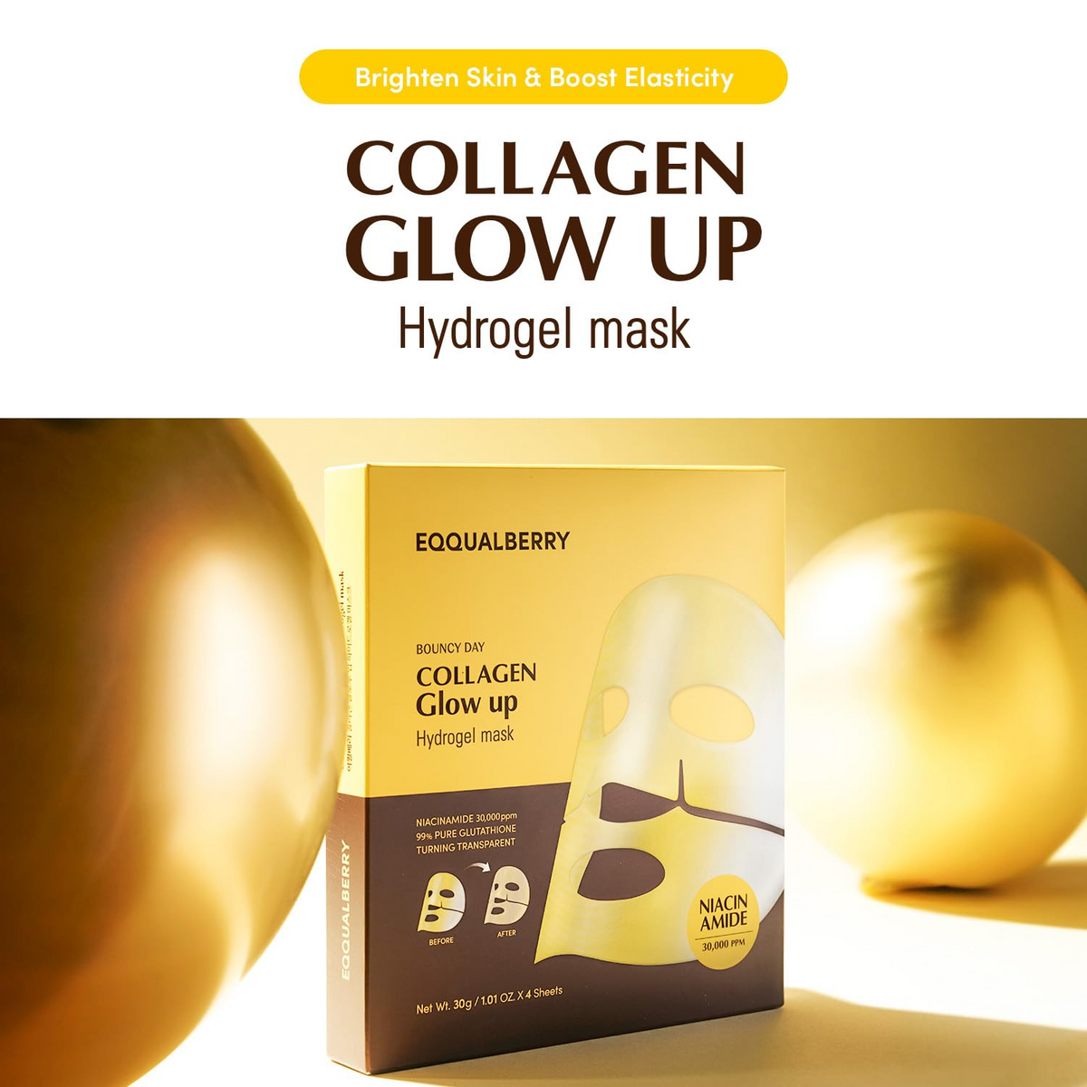 EQQUALBERRY Collagen Glow Up Hydrogel Mask Sheet box