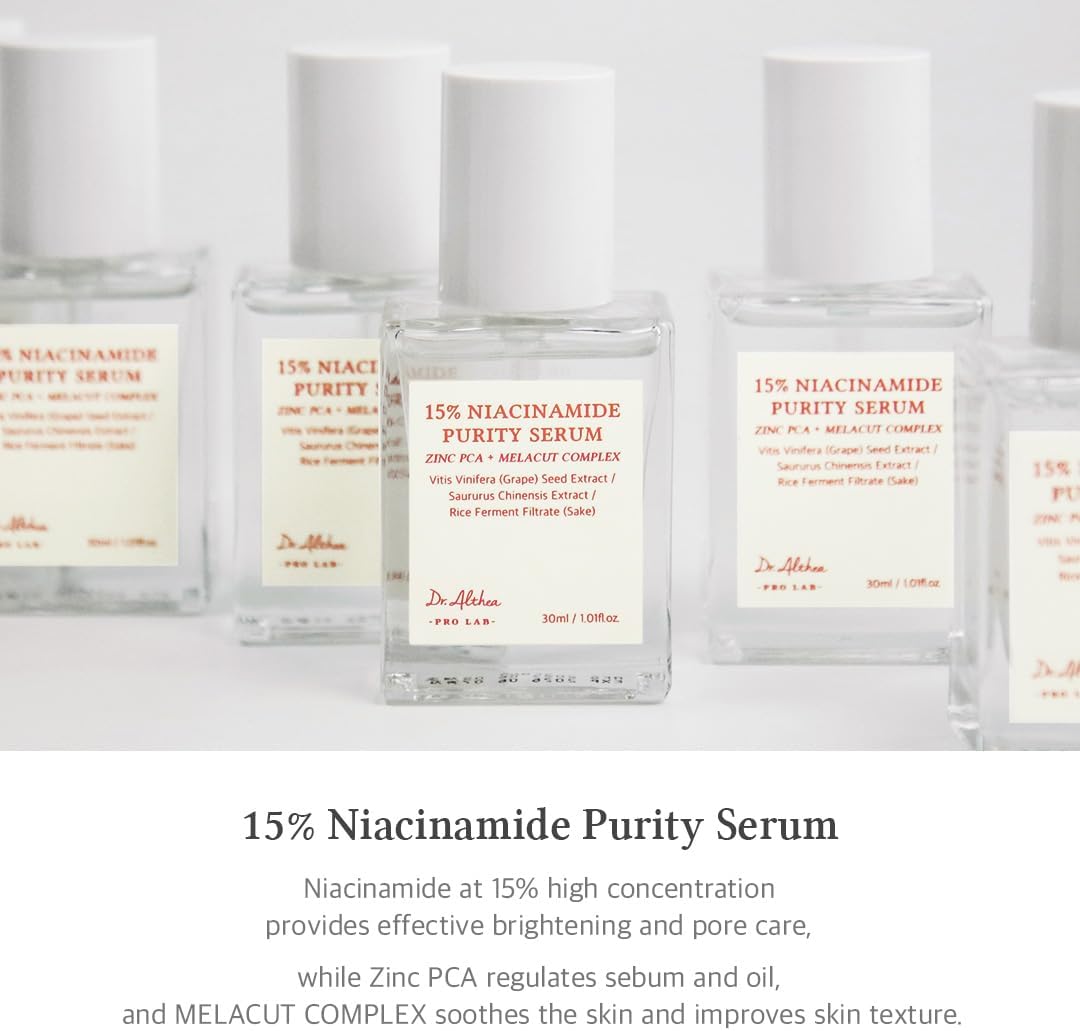 Dr. Althea 15% Niacinamide Purity Serum 30ml Korean brightening serum for dark spots, hyperpigmentation, post-acne marks, uneven skin tone, and radiant skin available in UAE.