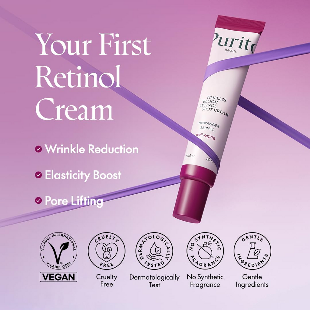two strings wrapped around PURITO SEOUL Timeless Bloom Retinol Spot Cream tube