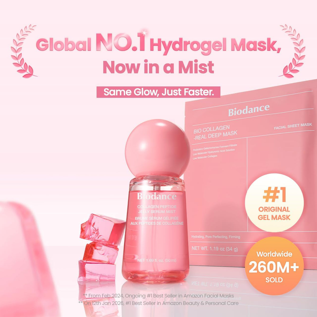 Biodance Collagen Peptide Jelly Serum Mist 50ml with 77% 243Da Collagen Water and 10 Peptides for hydrating, plumping and dewy glass skin in UAE.