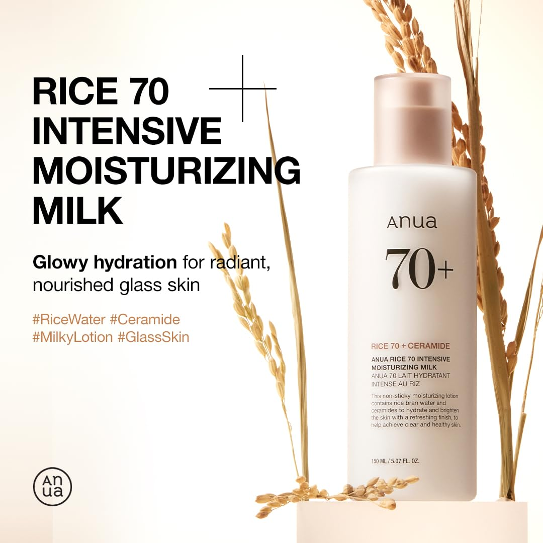 150 ml bottle of ANUA Rice 70 Intensive Moisturizing Milk 