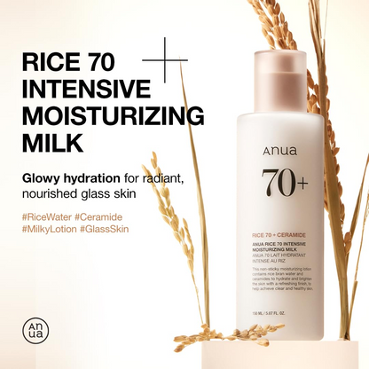 150 ml bottle of ANUA Rice 70 Intensive Moisturizing Milk 
