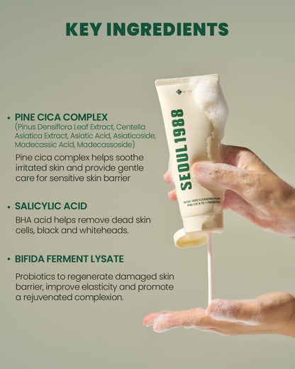 Seoul 1988 Cleansing Foam, Pine Cica 1% + Probiotics 150 mL Key Inredients