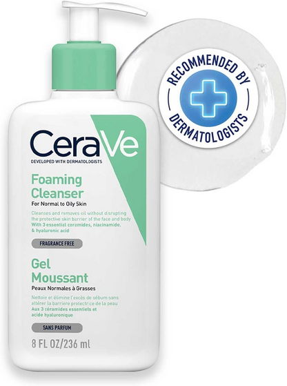 236mL bottle of CeraVe Foaming Cleanser for Normal to Oily Skin 