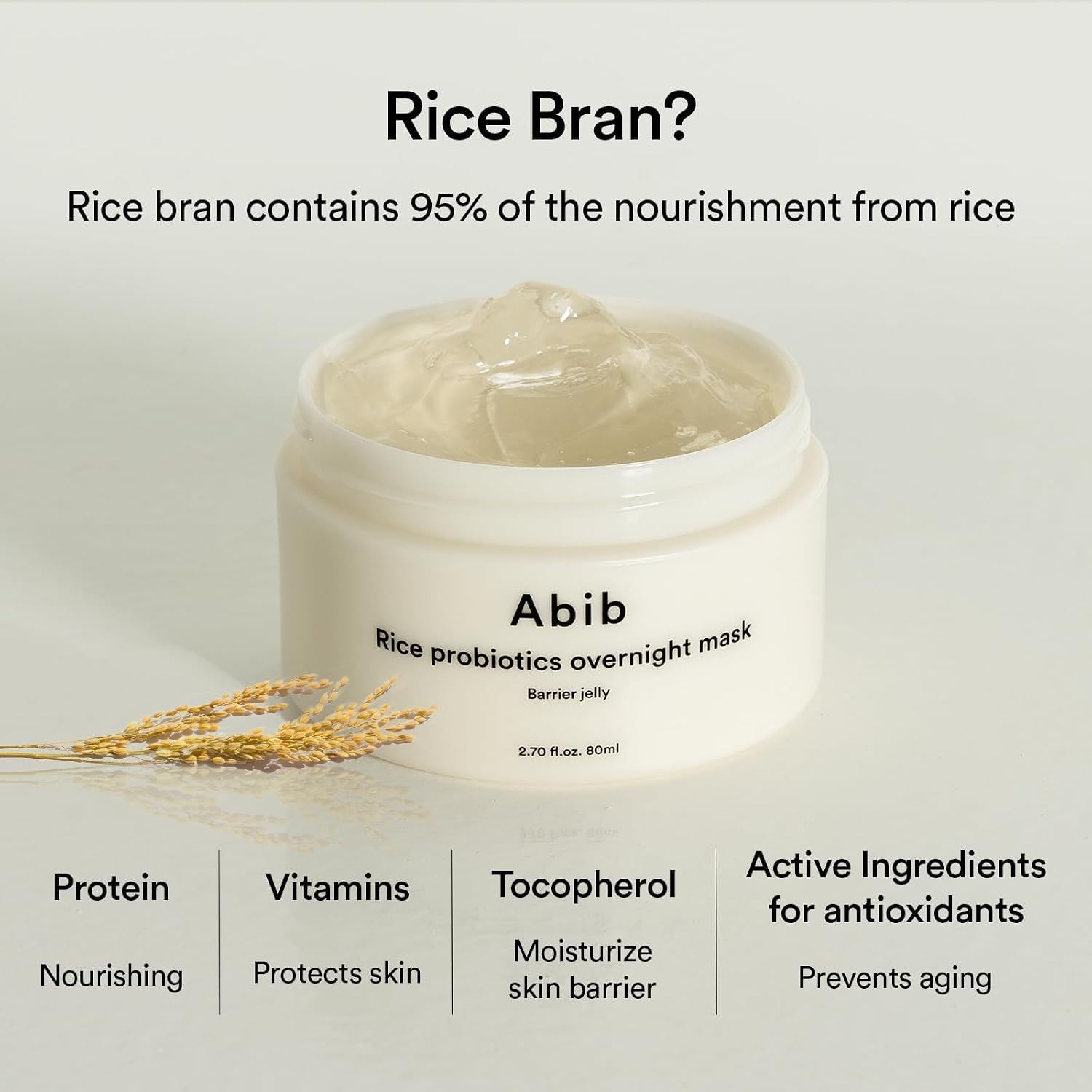Abib Rice Probiotics Overnight Mask Barrier Jelly 80ml Korean sleeping mask with rice bran ferment, probiotics and hyaluronic acid for overnight hydration, soothing and skin barrier care in UAE.