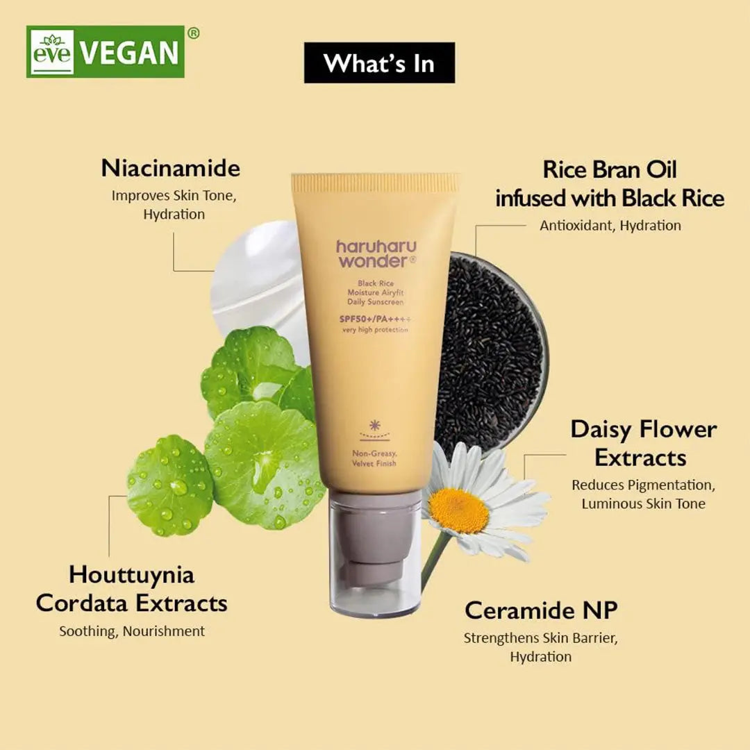 haruharu wonder Black Rice Moisture Airyfit Daily Sunscreen 50mL (1.69fl.oz), Reef Safe Formula, Non-Greasy Velvet Finish HARU HARU WONDER