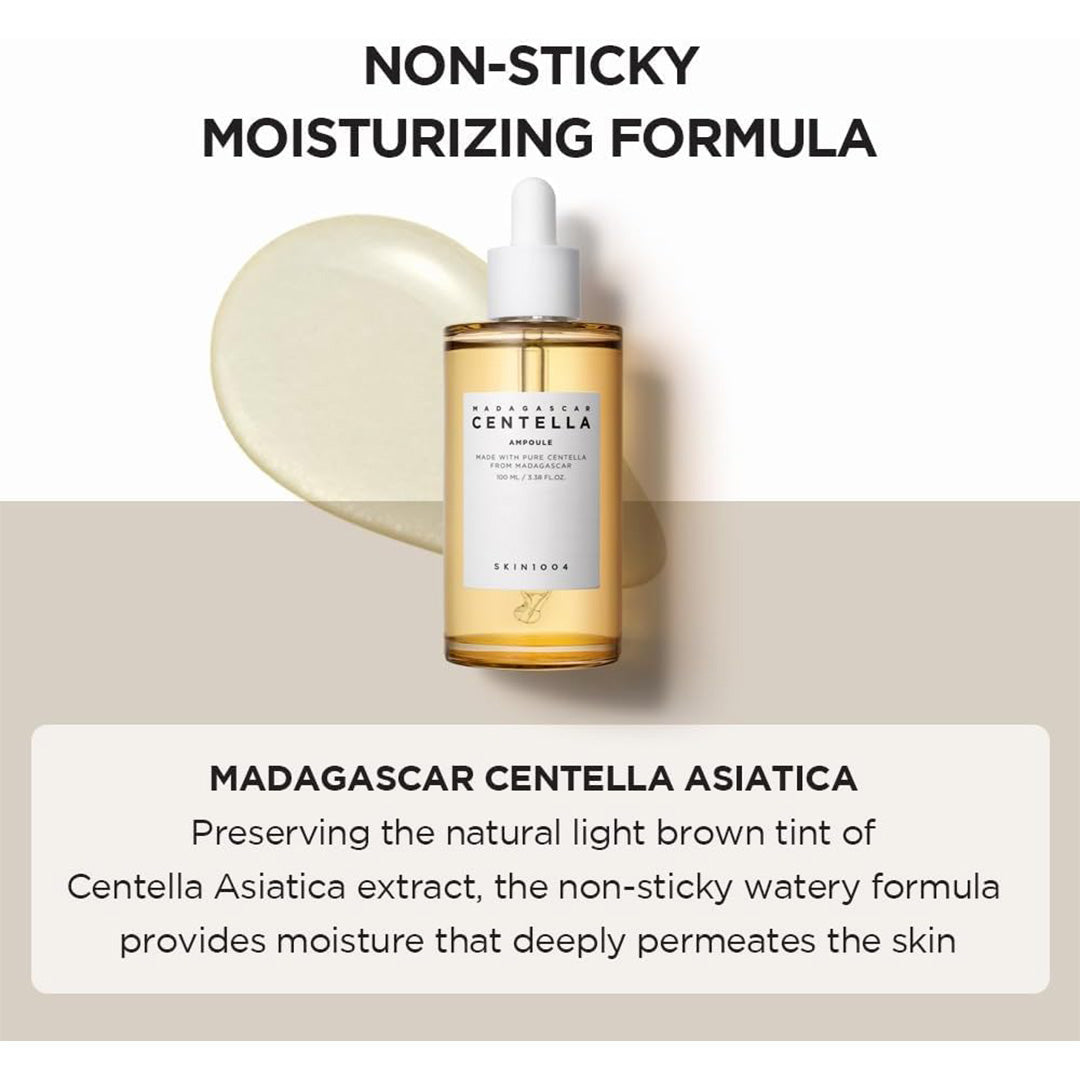 SKIN1004 Madagascar Centella Ampoule bottle with product swatch