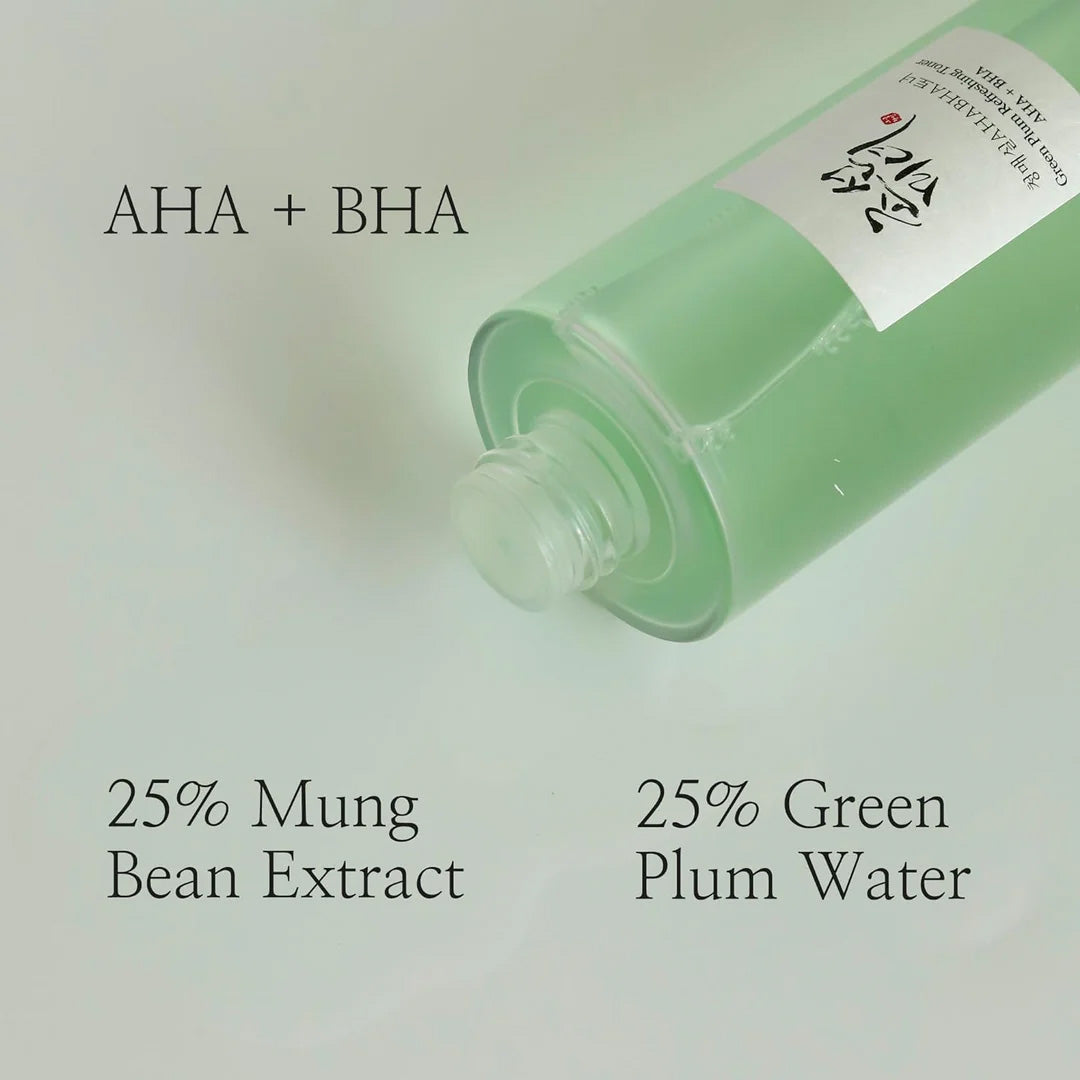 Beauty of Joseon Green Plum Refreshing Toner lying on surface