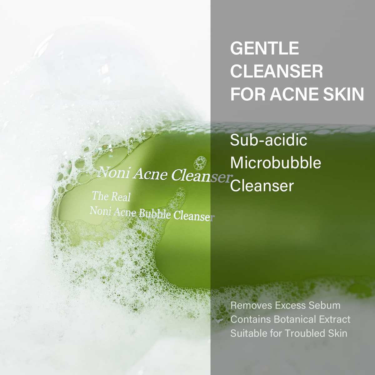 celimax Noni Acne Cleanser bottle lathered in foam
