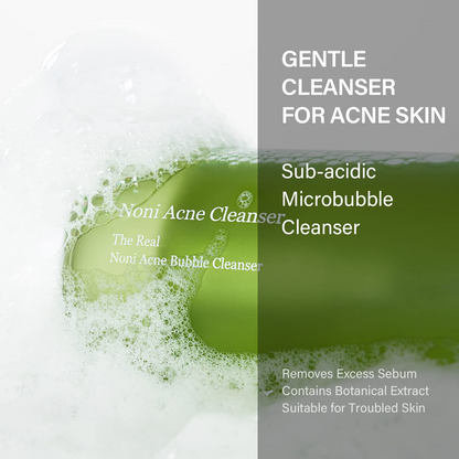 celimax Noni Acne Cleanser bottle lathered in foam