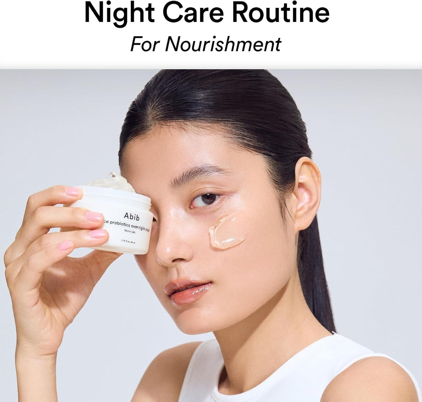 Abib Rice Probiotics Overnight Mask Barrier Jelly 80ml Korean sleeping mask with rice bran ferment, probiotics and hyaluronic acid for overnight hydration, soothing and skin barrier care in UAE.