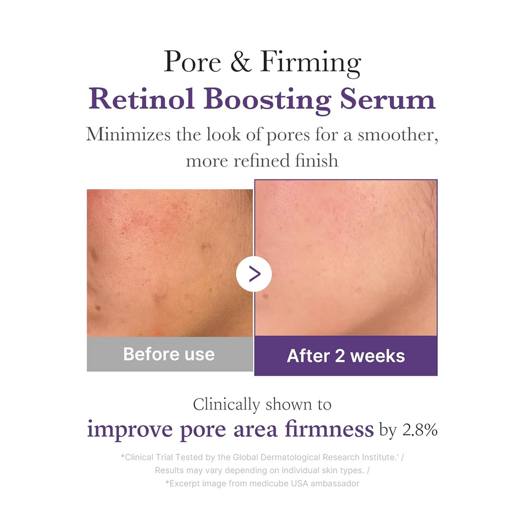before and after comparision of pore and firming on skin