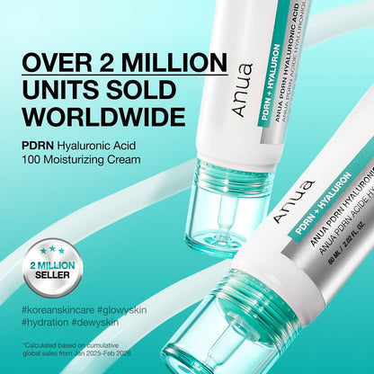 Anua PDRN Hyaluronic Acid 100 Moisturizing Cream 60ml Korean face moisturizer with salmon PDRN, collagen, squalane and multiple hyaluronic acids for deep hydration, plumping and radiant skin in UAE.