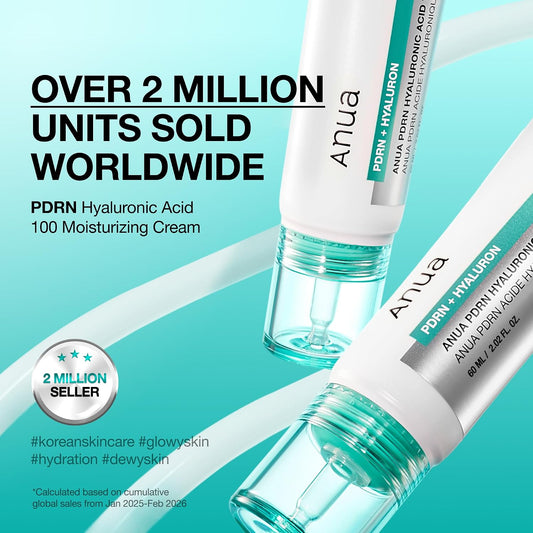 Anua PDRN Hyaluronic Acid 100 Moisturizing Cream 60ml Korean face moisturizer with salmon PDRN, collagen, squalane and multiple hyaluronic acids for deep hydration, plumping and radiant skin in UAE.