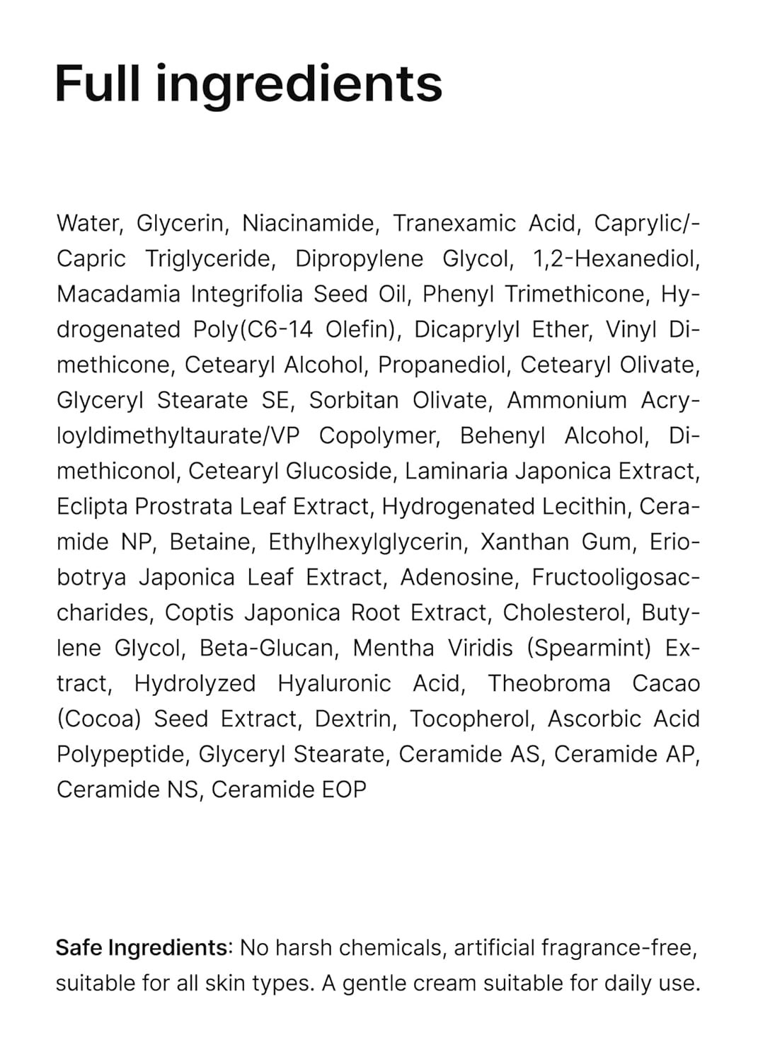 full ingredients of celimax Pore+Dark Spot Brightening Cream 35mL