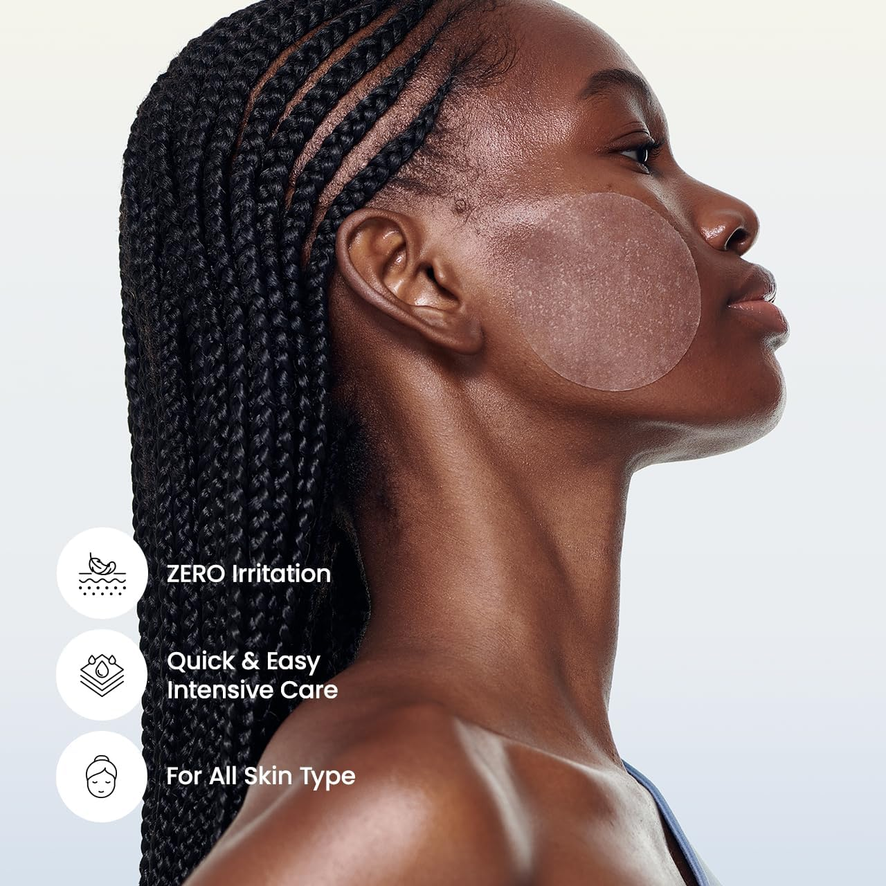side pose of a woman wearing BIODANCE Cera-nol Gel Toner Pad on her cheek 