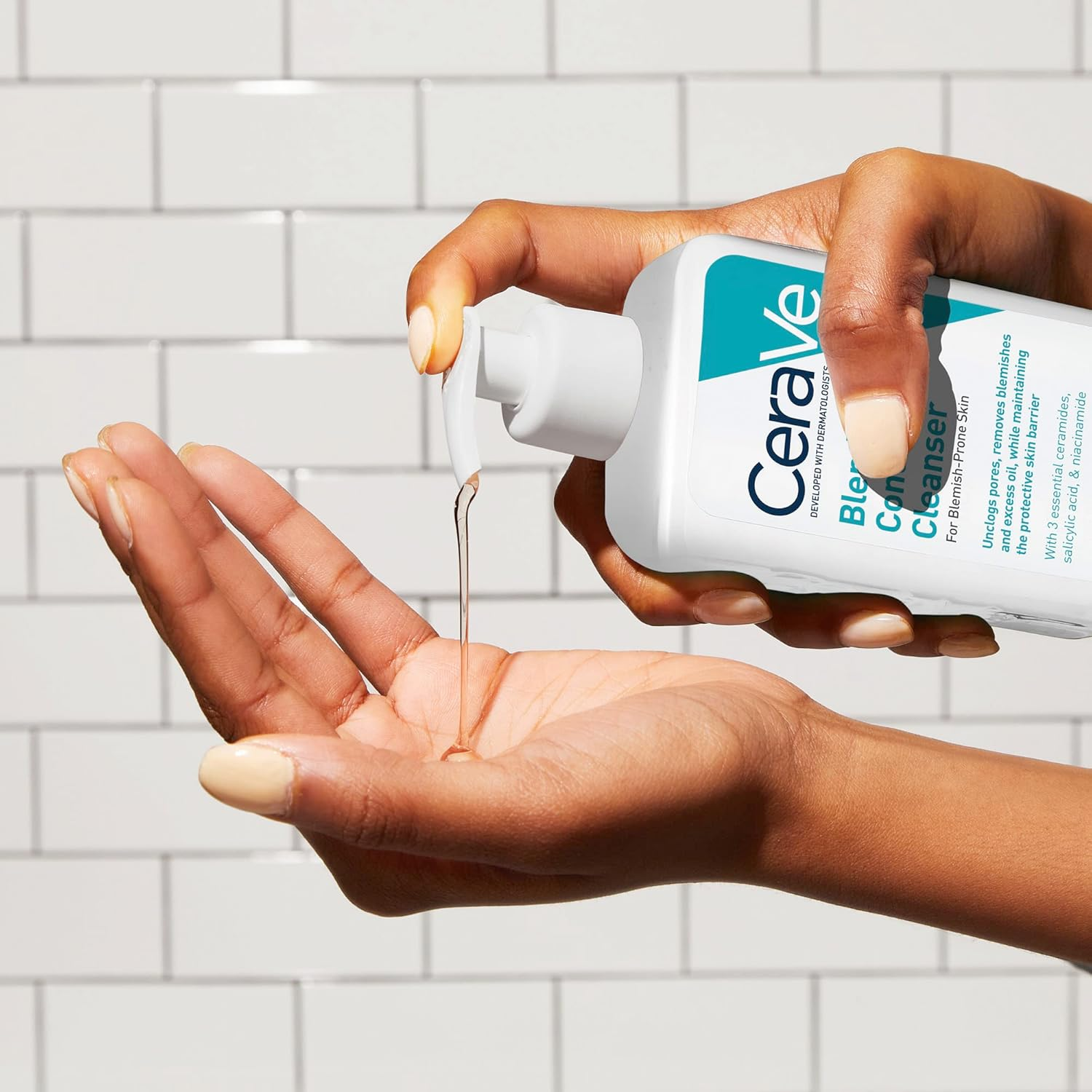 CeraVe Blemish Control Face Cleanser product dispensed on hand