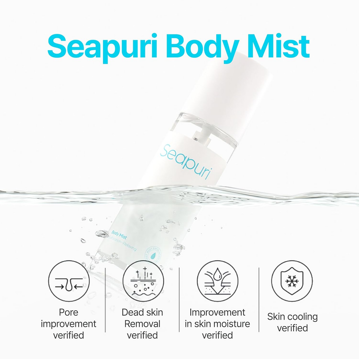 Seapuri Body Mist bottle half drowned in water