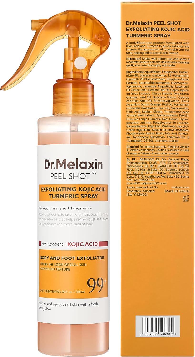Dr. Melanin peel shot exfoliating kojic acid turmeric spray packaging instructions 