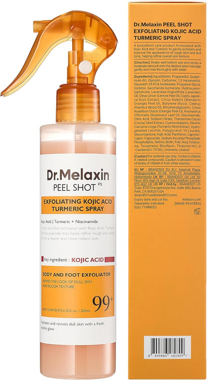 Dr. Melanin peel shot exfoliating kojic acid turmeric spray packaging instructions 