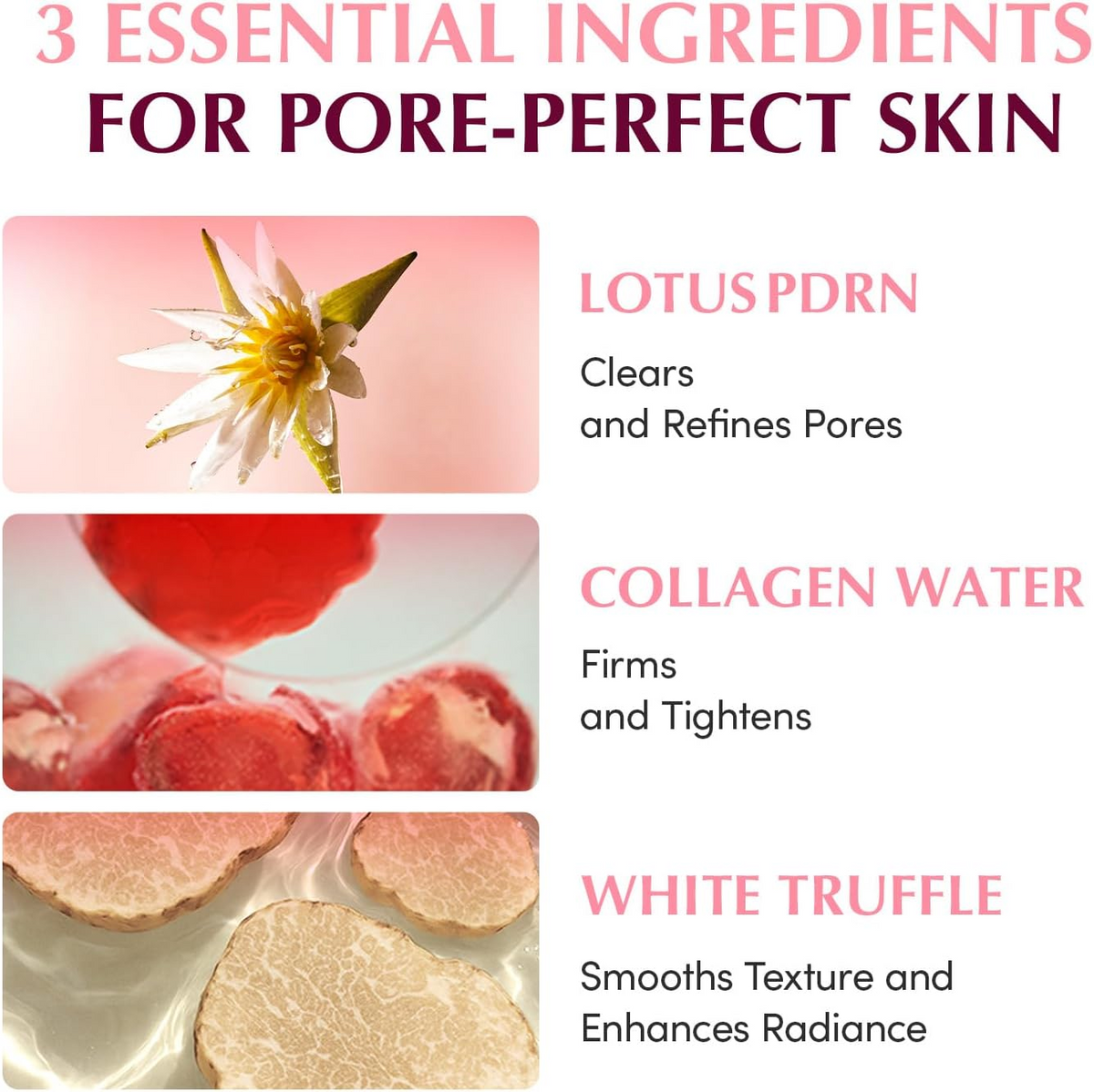 Three essential ingredients for pore-perfect skin with images and descriptions