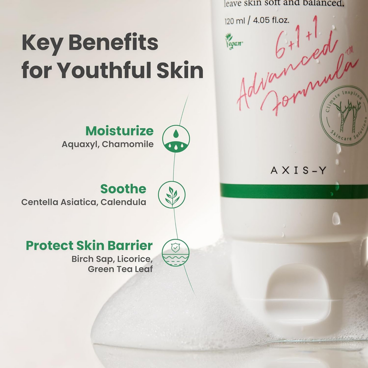 close-up of AXIS-Y Sunday Morning Refreshing Cleansing Foam bottle