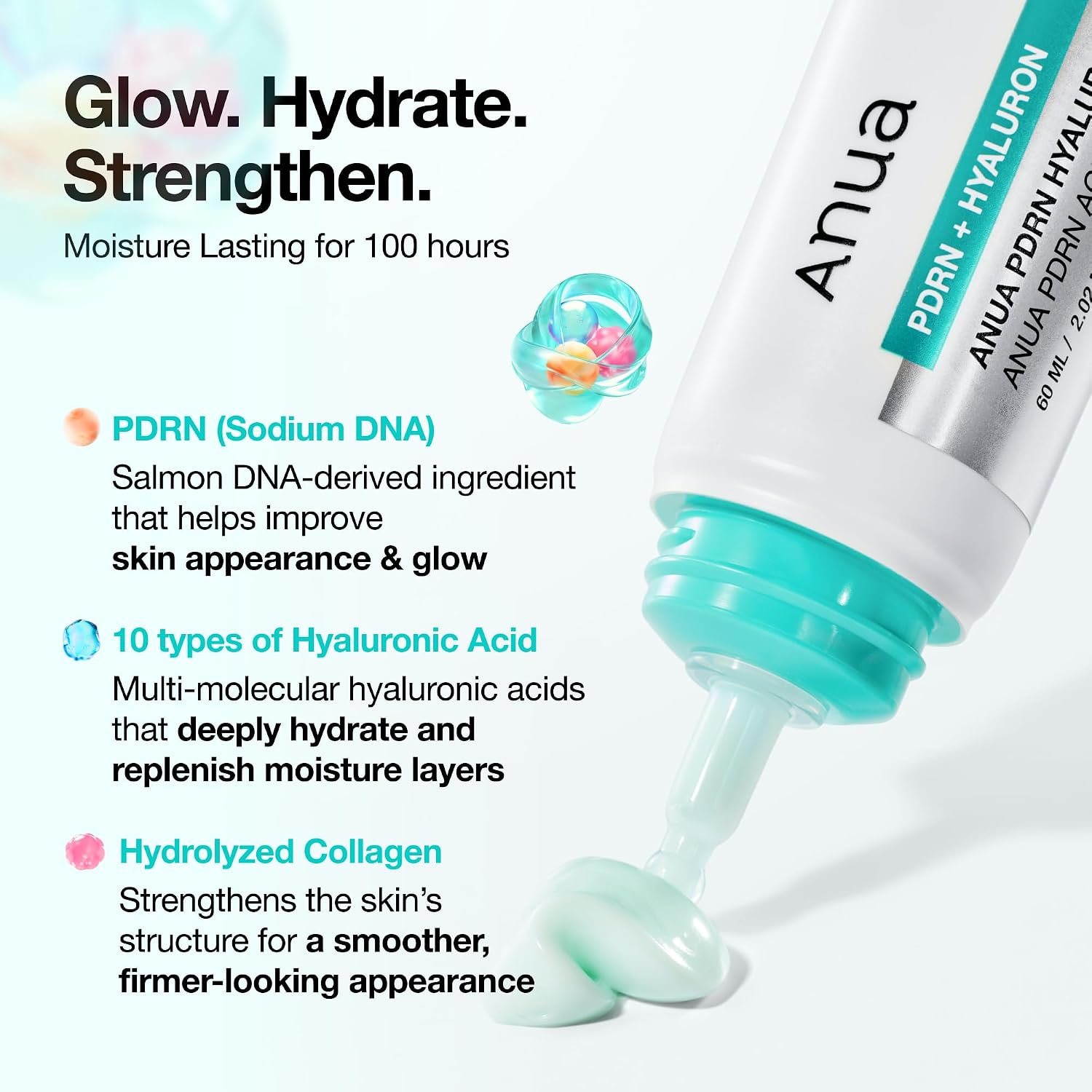 Anua PDRN Hyaluronic Acid 100 Moisturizing Cream 60ml Korean face moisturizer with salmon PDRN, collagen, squalane and multiple hyaluronic acids for deep hydration, plumping and radiant skin in UAE.