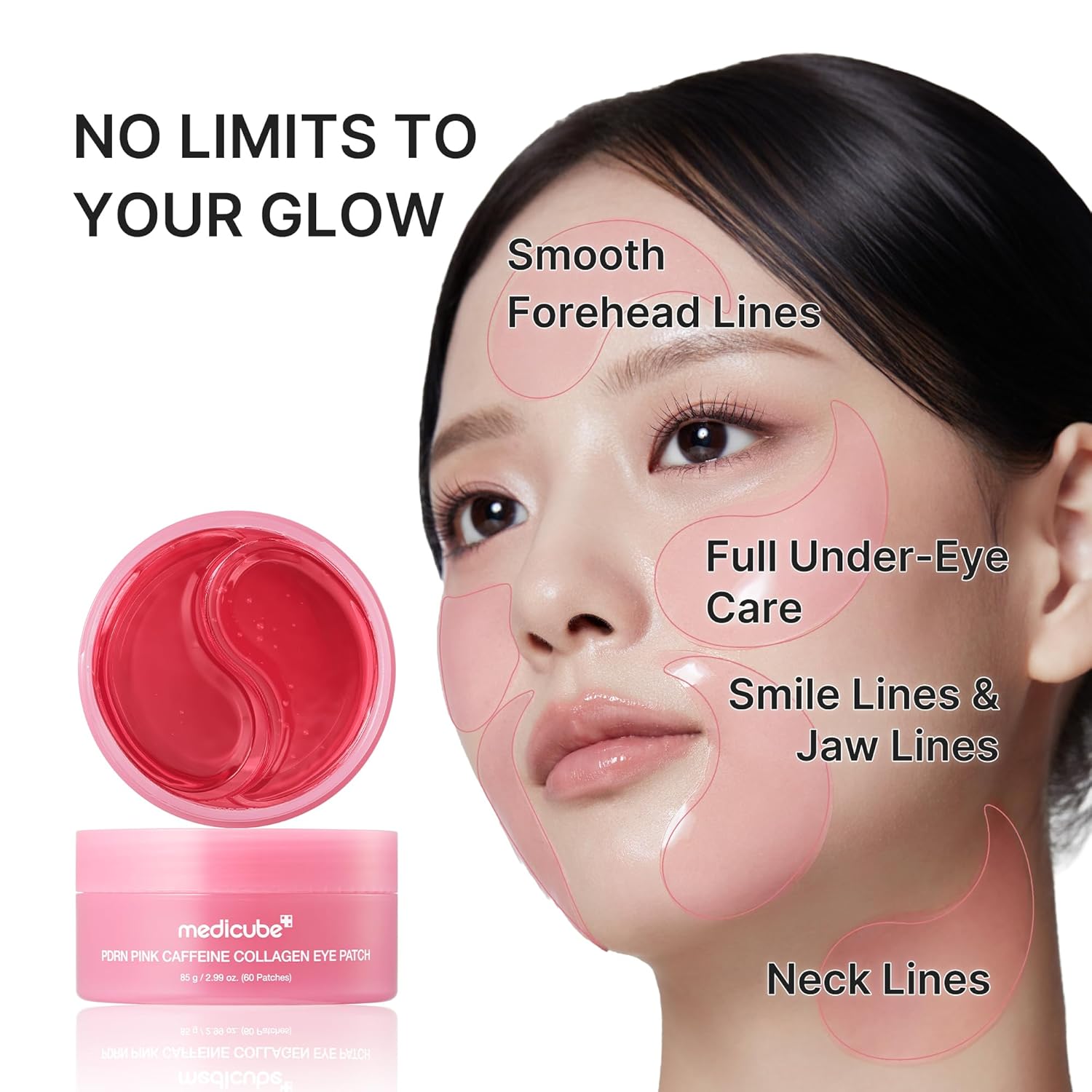 Medicube PDRN Pink Caffeine Collagen Eye Patch 60 hydrogel patches with Sodium DNA, Retinol and Hyaluronic Acid for dark circles, puffiness, fine lines and firm under-eyes in UAE.